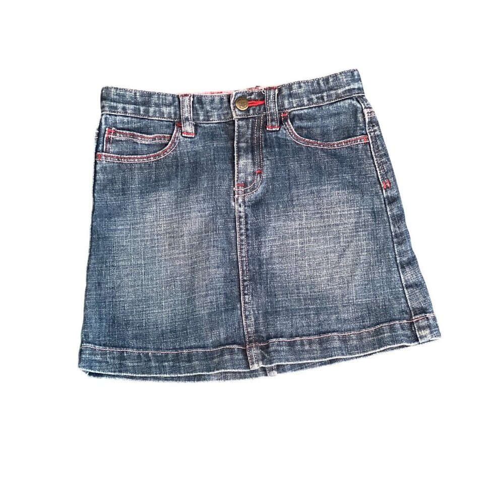 Gap Jeans Skirt Short Mini Blue Denim Pink Red Heart Shape Back Pocket Girl 7